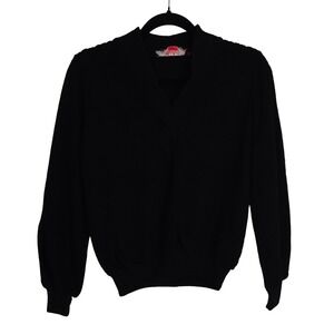 Marbella Knitwear Vintage 70s Black V Neck Textured Sweater Pullover  Small